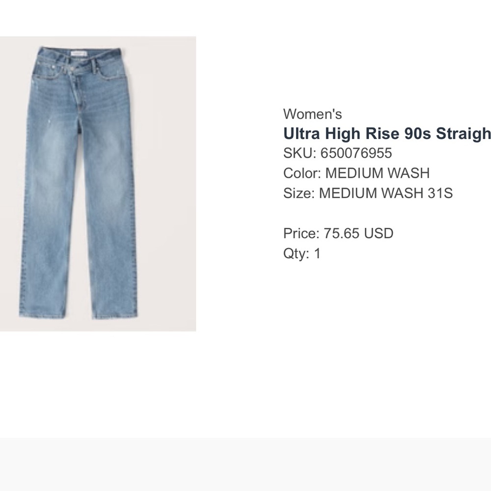Abercrombie & Fitch Women's
Ultra High Rise 90s Straight Jean